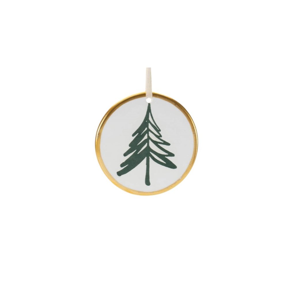 Set of Twelve White Green And Gold Ceramic Hanging Figurine Ornaments HomeRoots