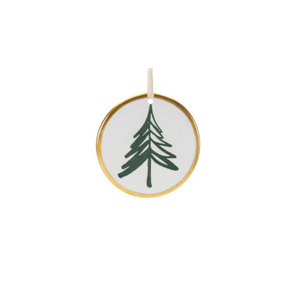 Set of Twelve White Green And Gold Ceramic Hanging Figurine Ornaments HomeRoots