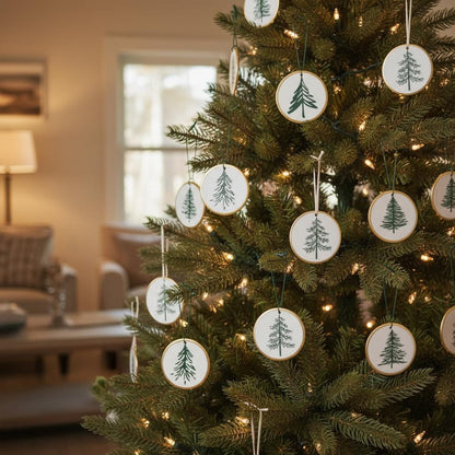 Set of Twelve White Green And Gold Ceramic Hanging Figurine Ornaments HomeRoots