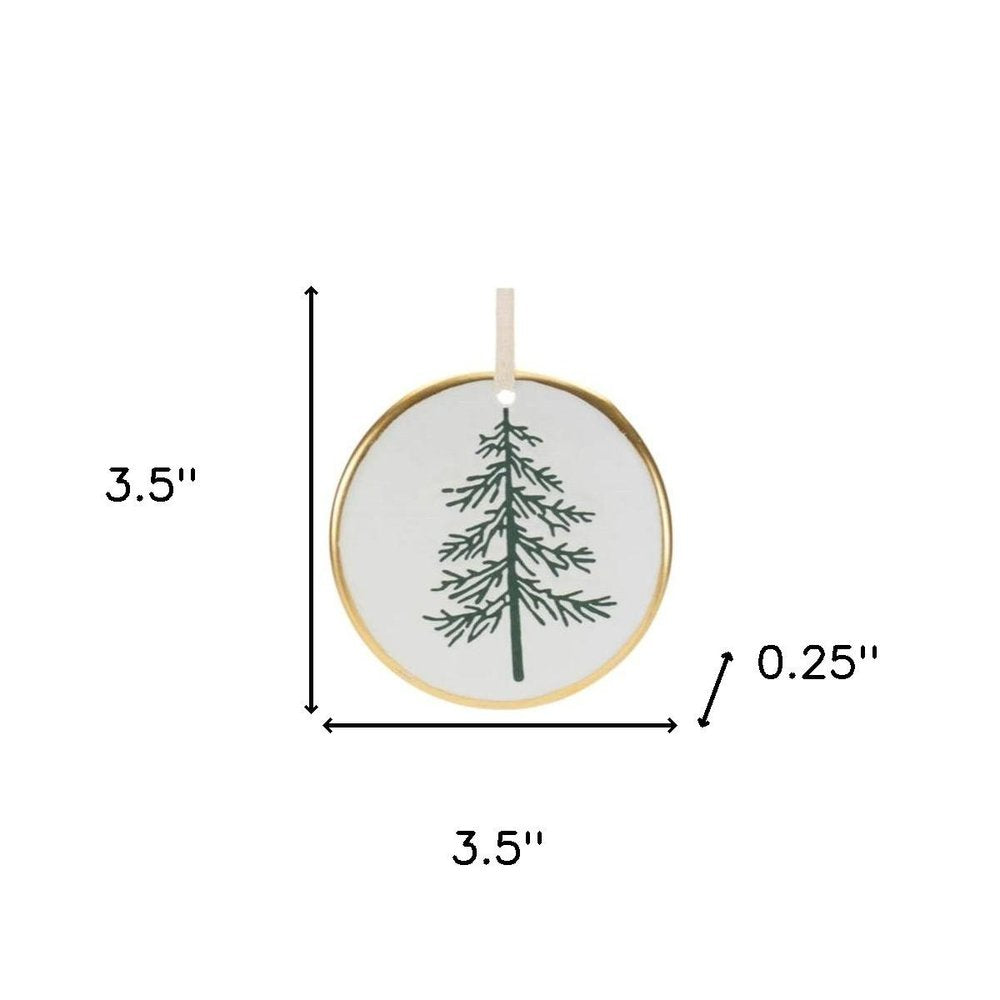 Set of Twelve White Green And Gold Ceramic Hanging Figurine Ornaments HomeRoots