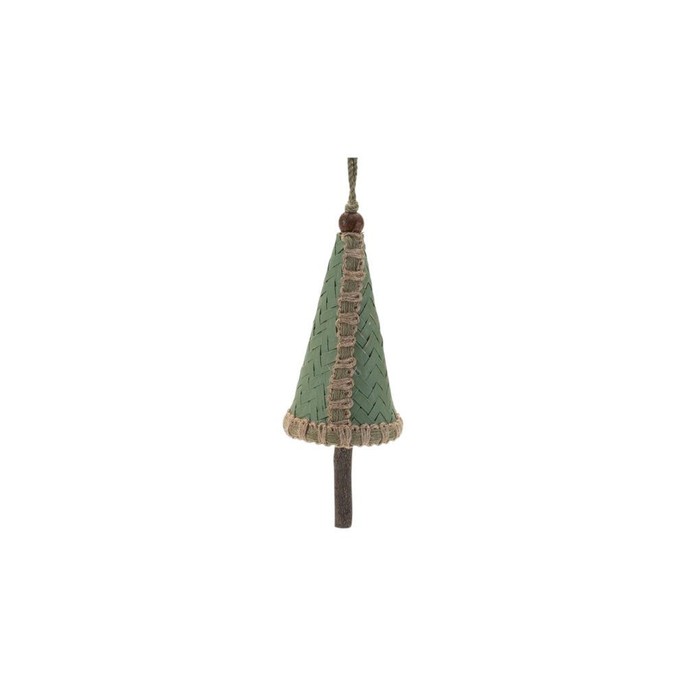 Set of Four Green And Natural Woven Bamboo Christmas Tree Shaped Ornaments HomeRoots
