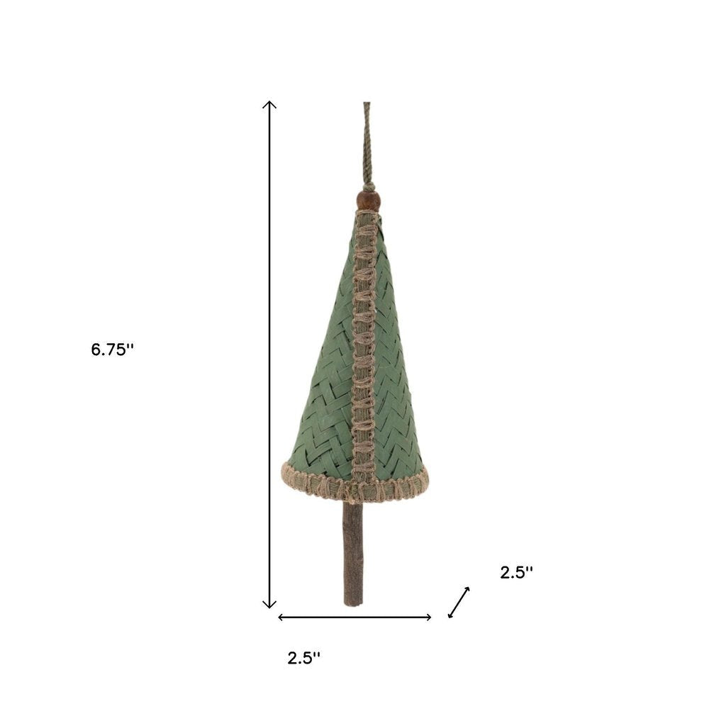 Set of Four Green And Natural Woven Bamboo Christmas Tree Shaped Ornaments HomeRoots