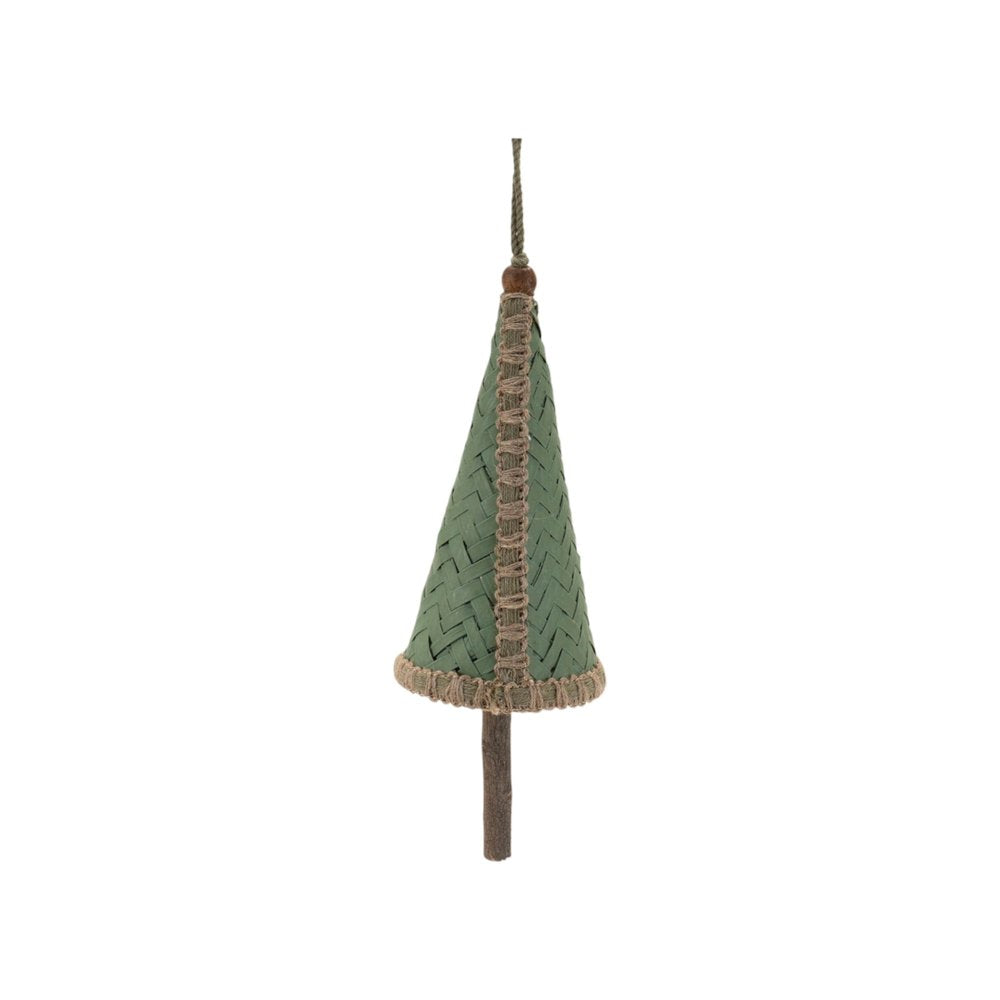 Set of Four Green And Natural Woven Bamboo Christmas Tree Shaped Ornaments HomeRoots