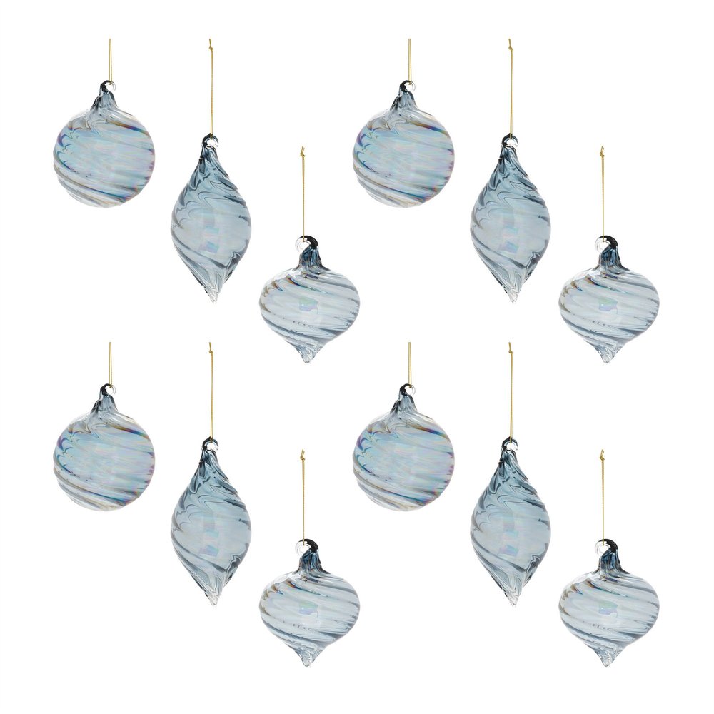 Set of Twelve Blue Glass Hanging Figurine Ornaments HomeRoots
