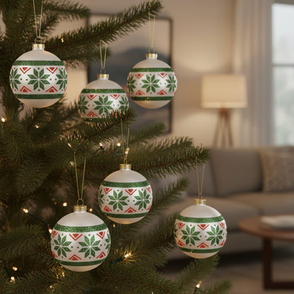 Set of Six Green And Red Glass Ball Ornaments HomeRoots