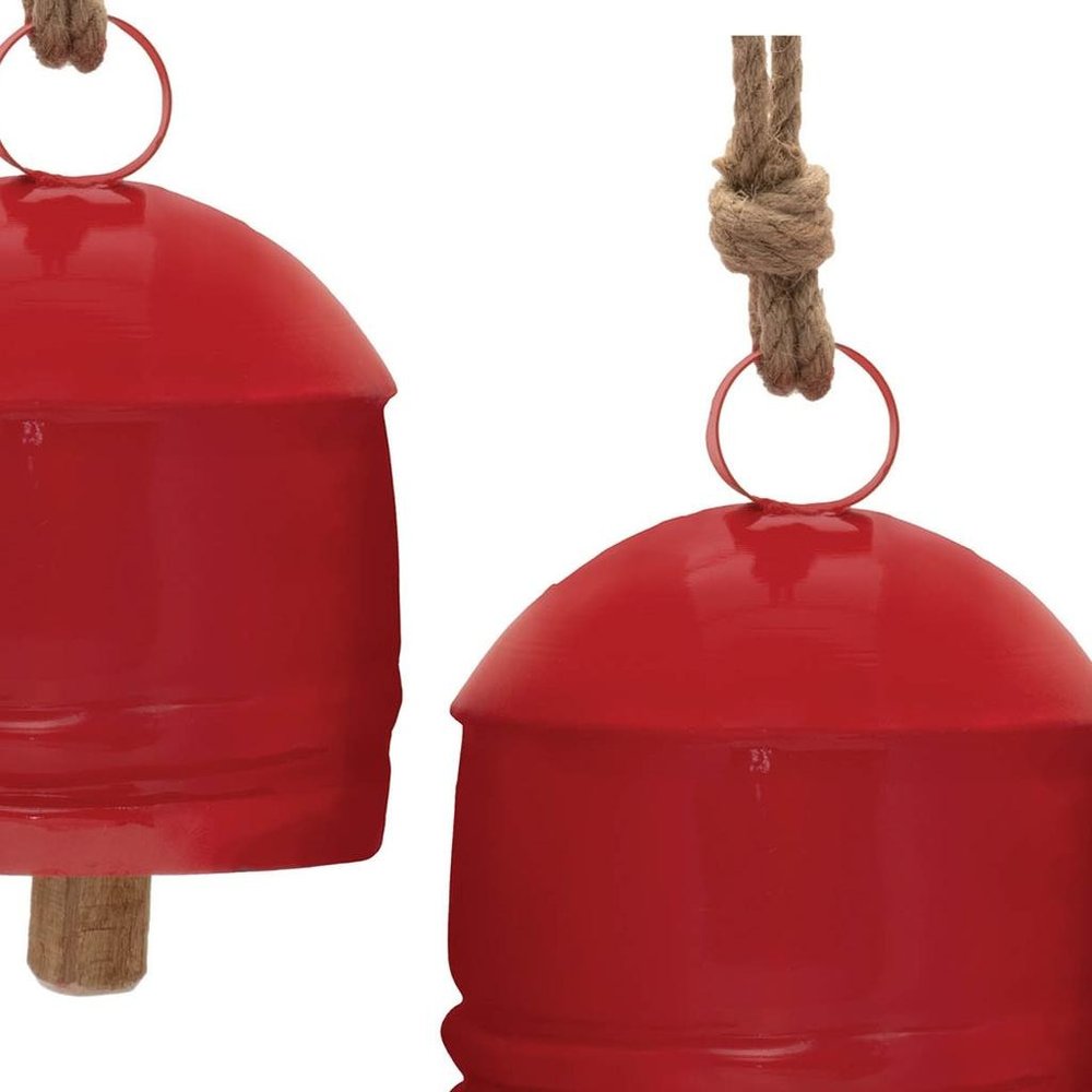 Set of Four Red And Natural Holiday Bell Shaped Ornaments HomeRoots