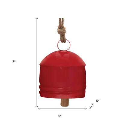 Set of Four Red And Natural Holiday Bell Shaped Ornaments HomeRoots
