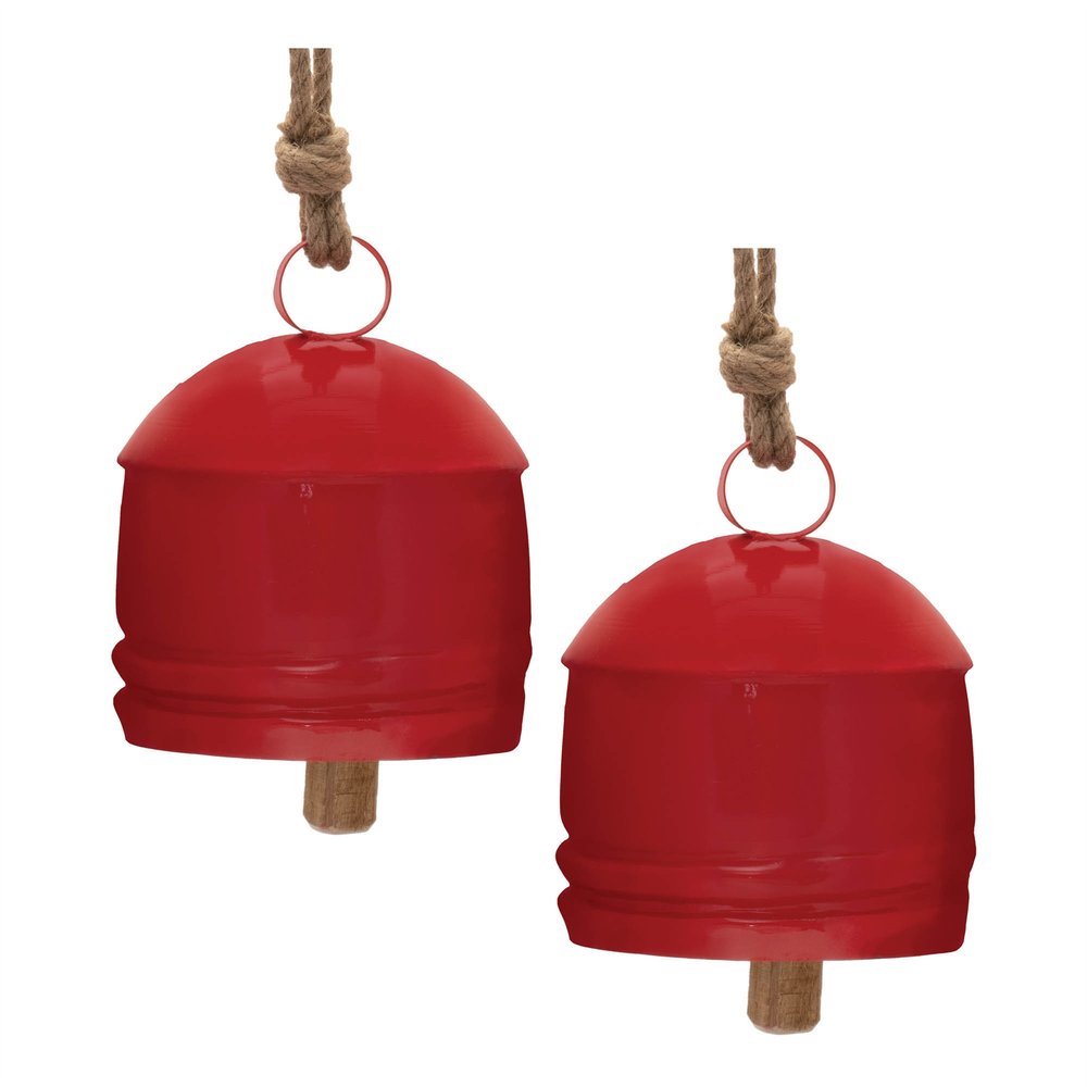 Set of Four Red And Natural Holiday Bell Shaped Ornaments HomeRoots