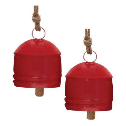 Set of Four Red And Natural Holiday Bell Shaped Ornaments HomeRoots