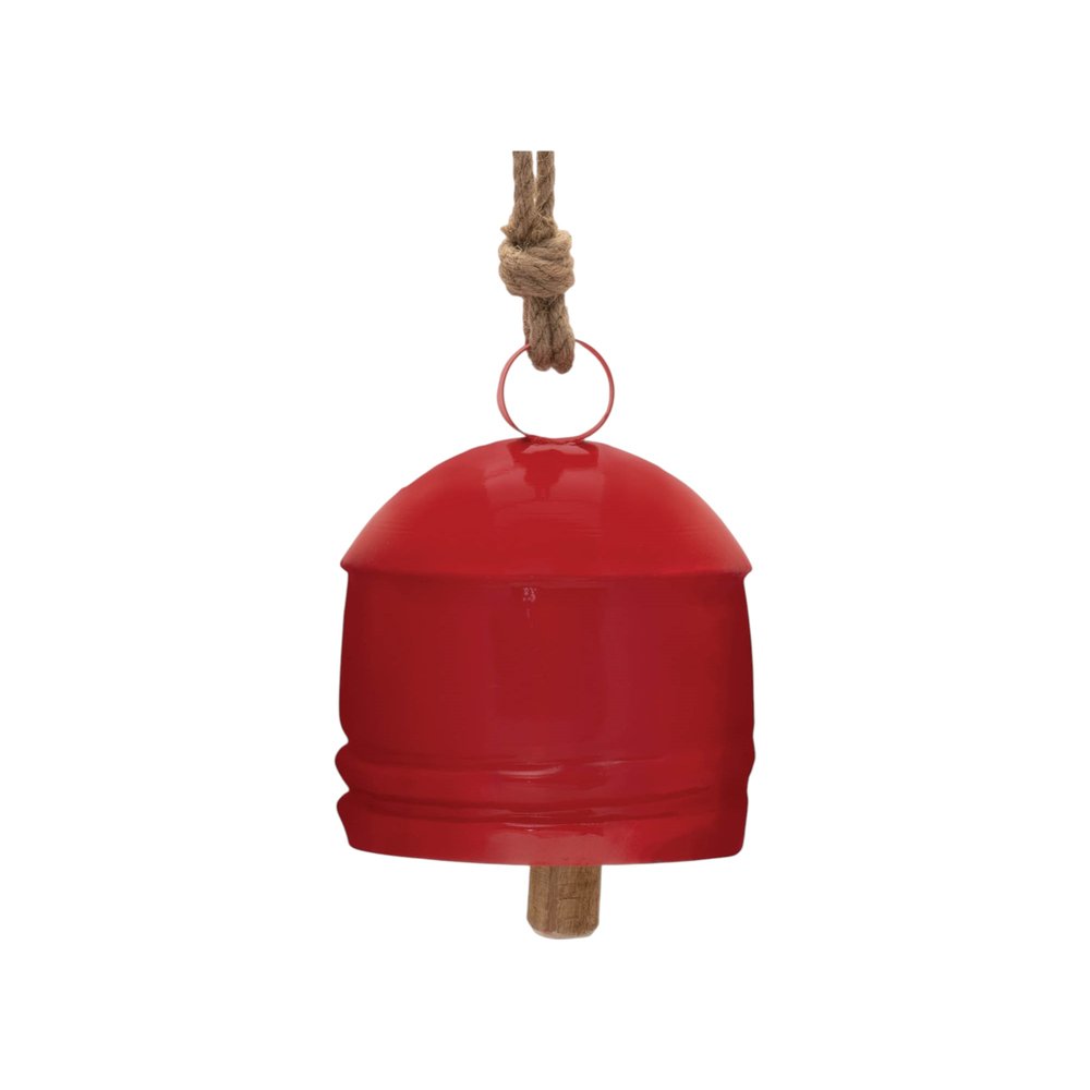 Set of Four Red And Natural Holiday Bell Shaped Ornaments HomeRoots