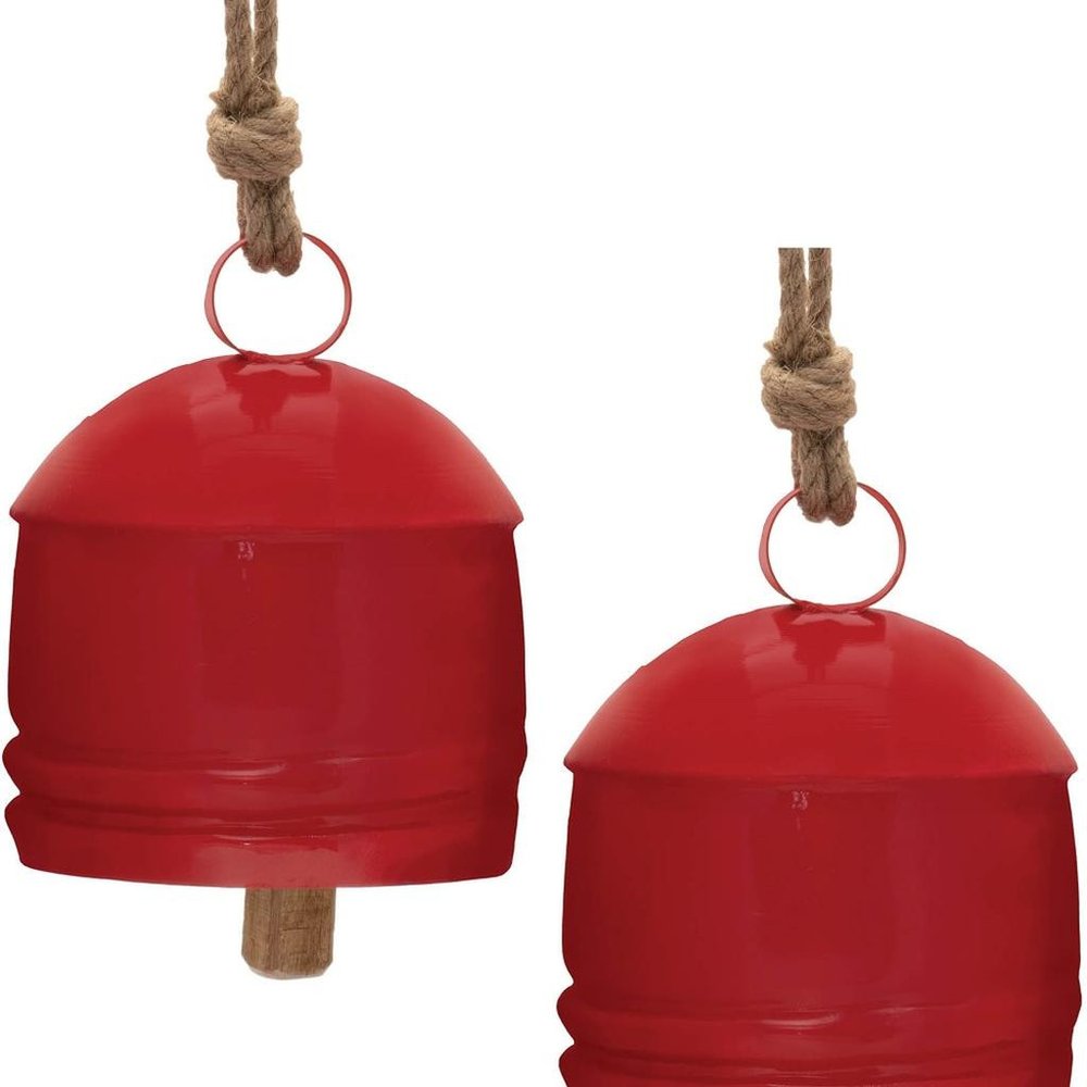 Set of Four Red And Natural Holiday Bell Shaped Ornaments HomeRoots