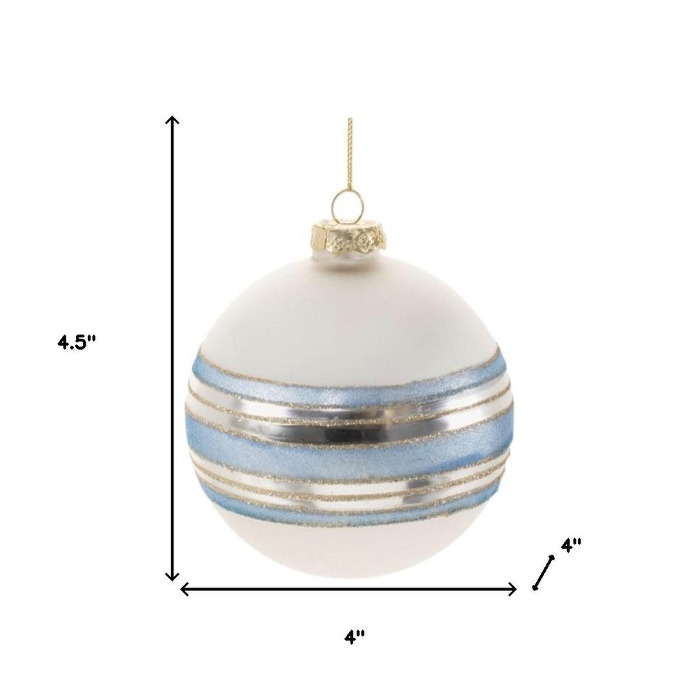 Set of Six Silver And Blue Glass Ball Ornaments HomeRoots