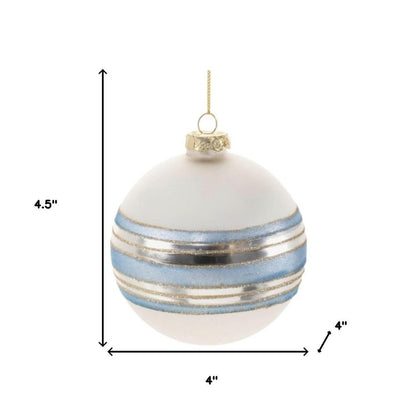 Set of Six Silver And Blue Glass Ball Ornaments HomeRoots