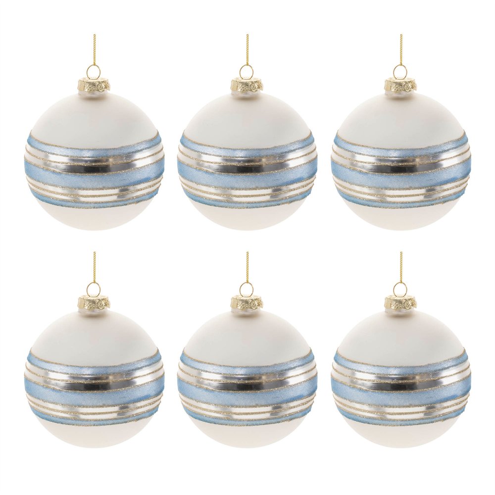 Set of Six Silver And Blue Glass Ball Ornaments HomeRoots
