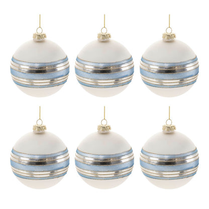 Set of Six Silver And Blue Glass Ball Ornaments HomeRoots