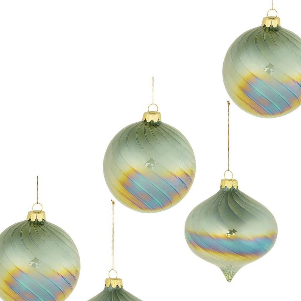 Set of Six Green And Gold Glass Hanging Figurine Ornaments HomeRoots