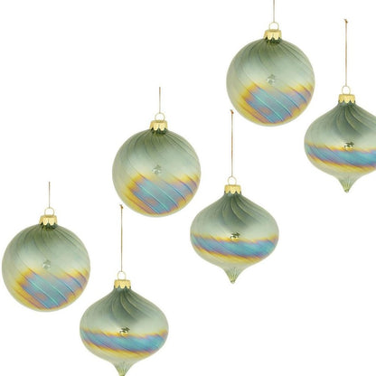 Set of Six Green And Gold Glass Hanging Figurine Ornaments HomeRoots