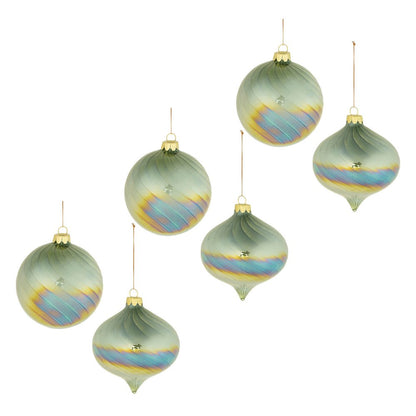 Set of Six Green And Gold Glass Hanging Figurine Ornaments HomeRoots