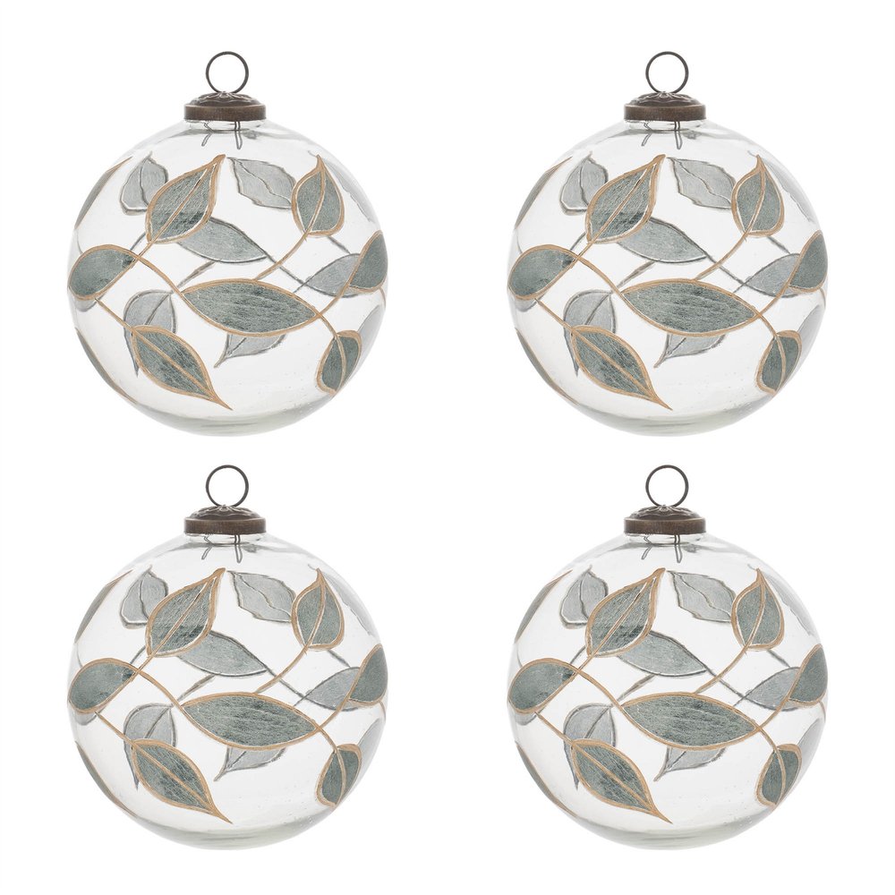 Set of Four Green Glass Ball Ornaments HomeRoots