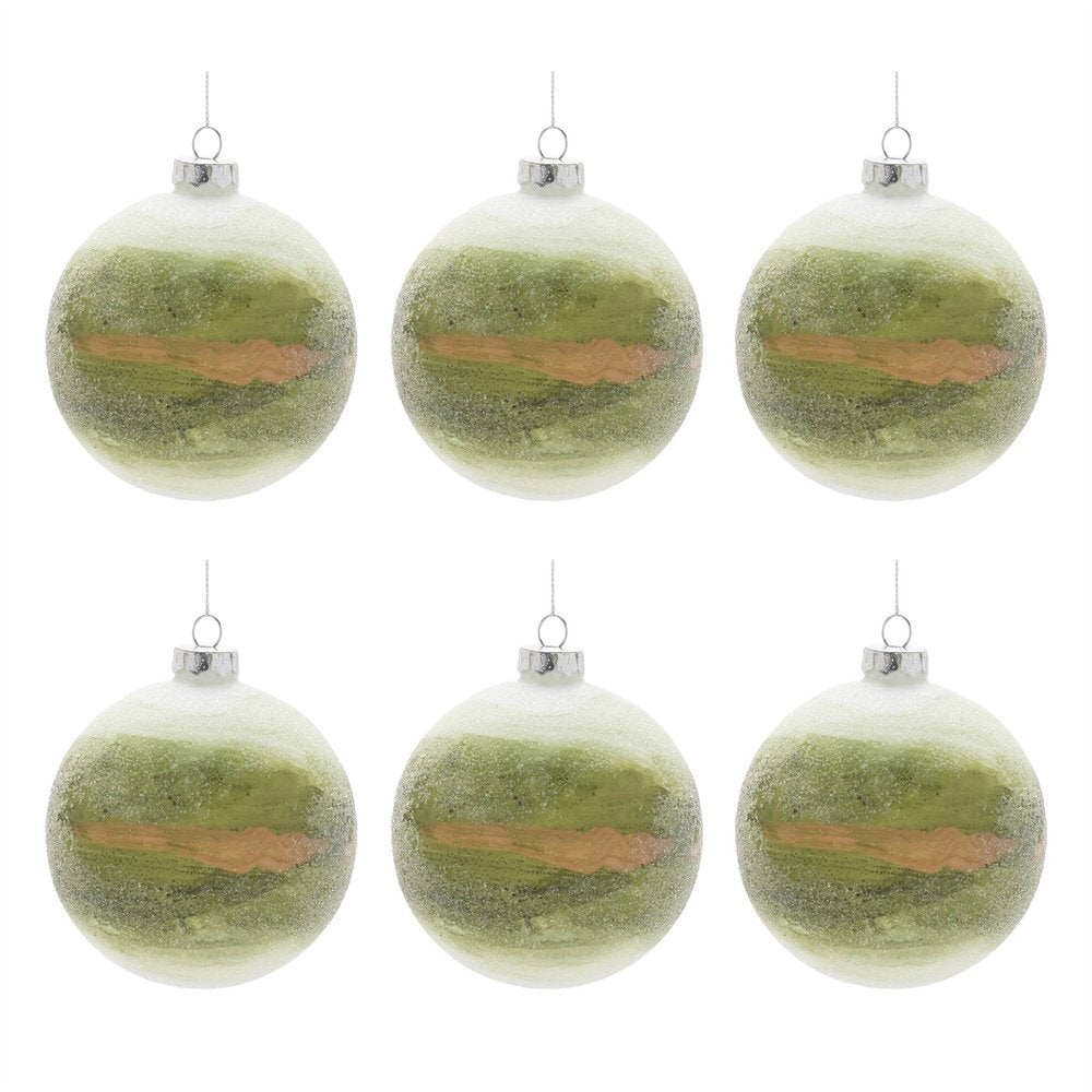 Set of Six Green And Gold Glass Ball Ornaments HomeRoots