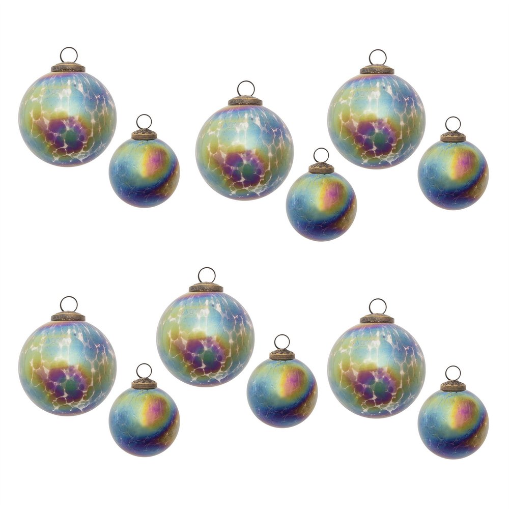 Set of Six Blue And Purple Glass Ball Ornaments HomeRoots