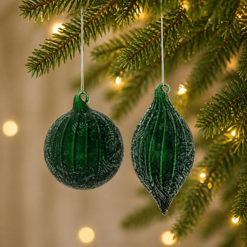 Set of Six Green And Gray Glass Hanging Figurine Ornaments HomeRoots