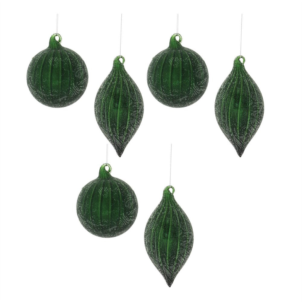 Set of Six Green And Gray Glass Hanging Figurine Ornaments HomeRoots
