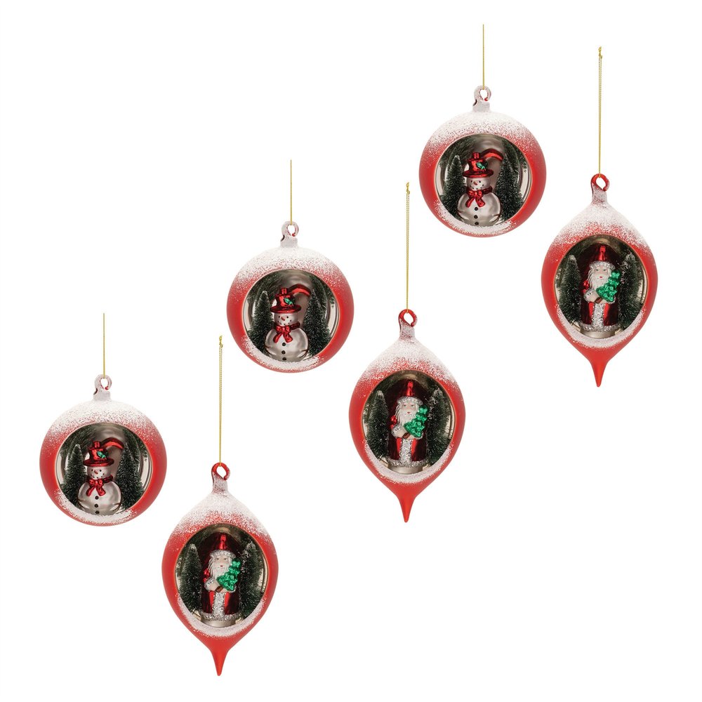 Set of Six Red White And Green Glass Hanging Figurine Ornaments HomeRoots