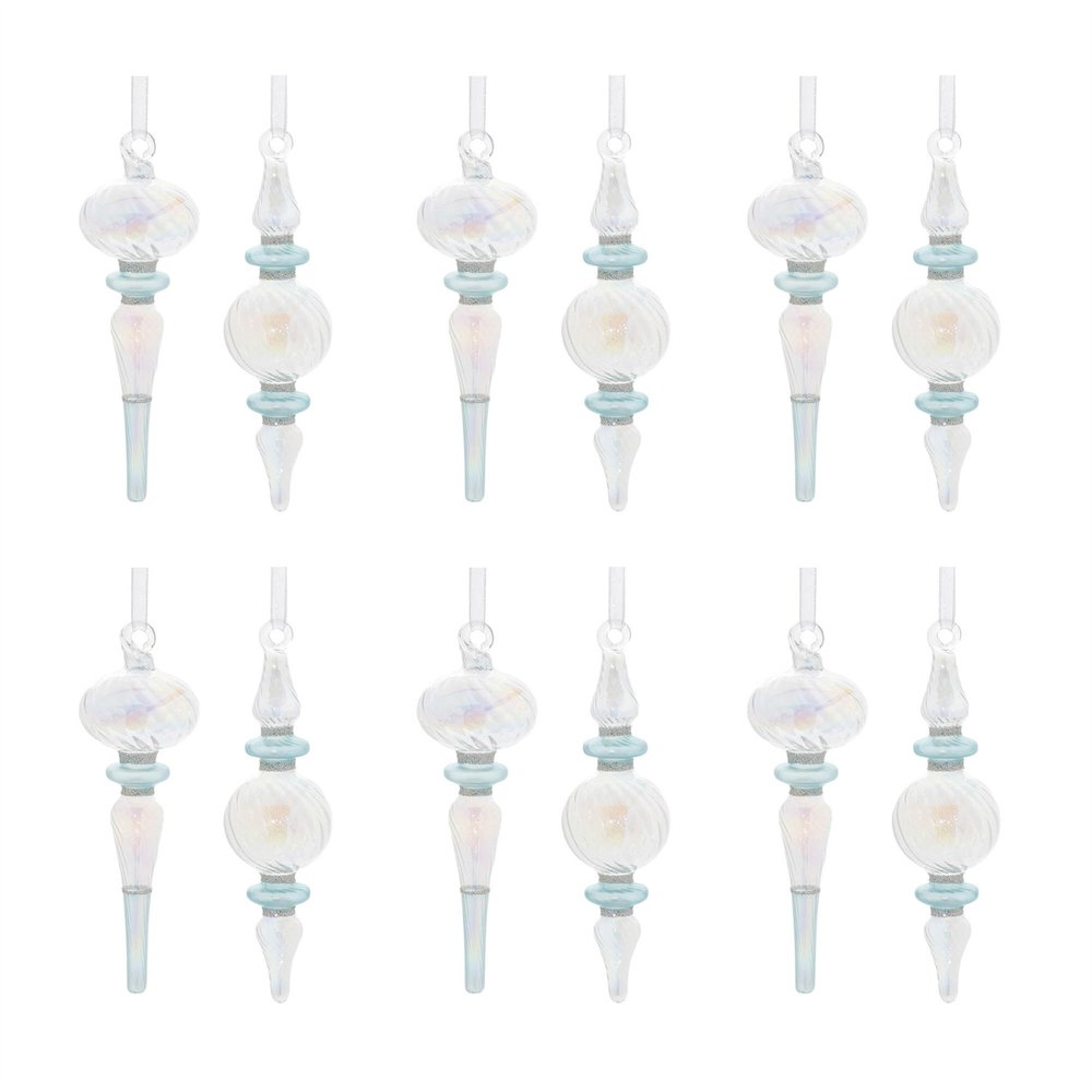 Set of Twelve Blue Glass Finial Ornaments HomeRoots
