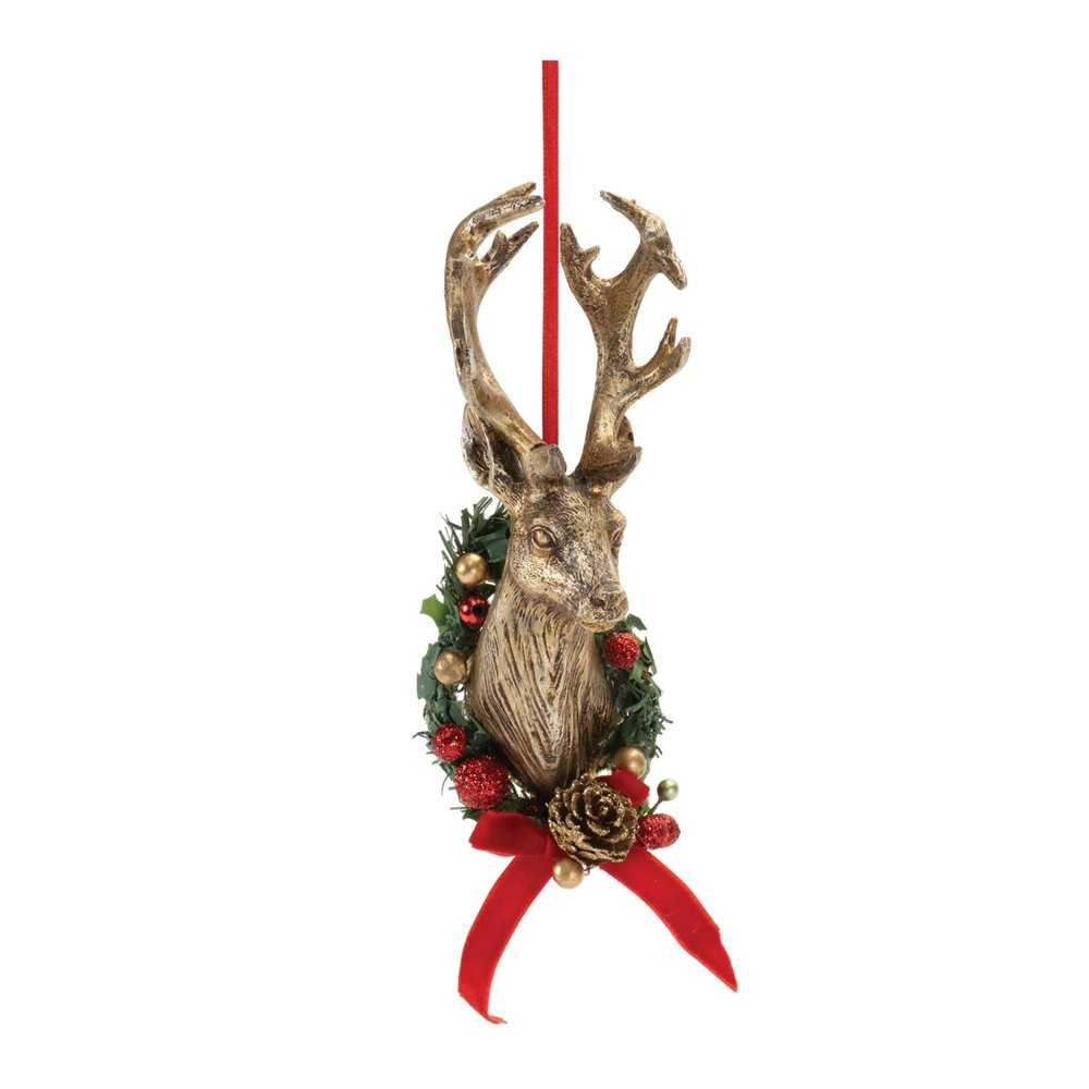 Set of Six Brown Red And Green Resin Hanging Figurine Ornaments HomeRoots