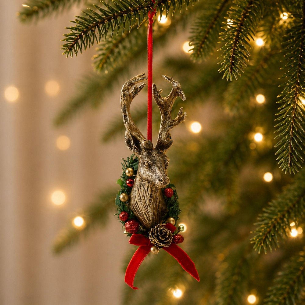 Set of Six Brown Red And Green Resin Hanging Figurine Ornaments HomeRoots