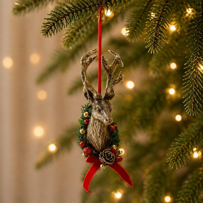Set of Six Brown Red And Green Resin Hanging Figurine Ornaments HomeRoots