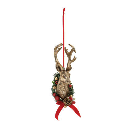 Set of Six Brown Red And Green Resin Hanging Figurine Ornaments HomeRoots