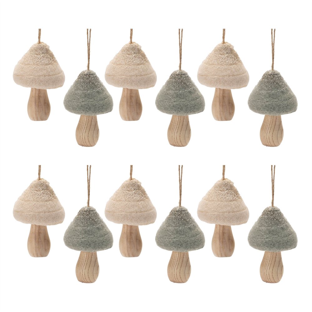 Set of Twelve Beige And Gold Shatterproof Wood Hanging Figurine Ornaments HomeRoots