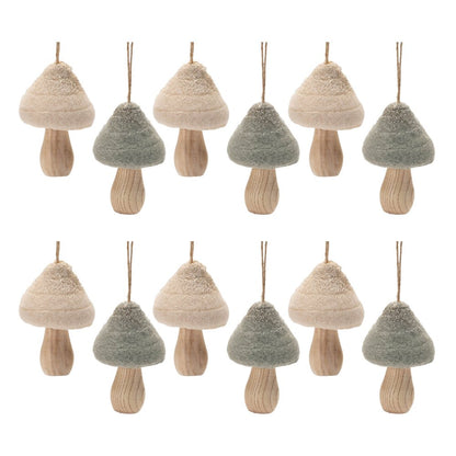 Set of Twelve Beige And Gold Shatterproof Wood Hanging Figurine Ornaments HomeRoots