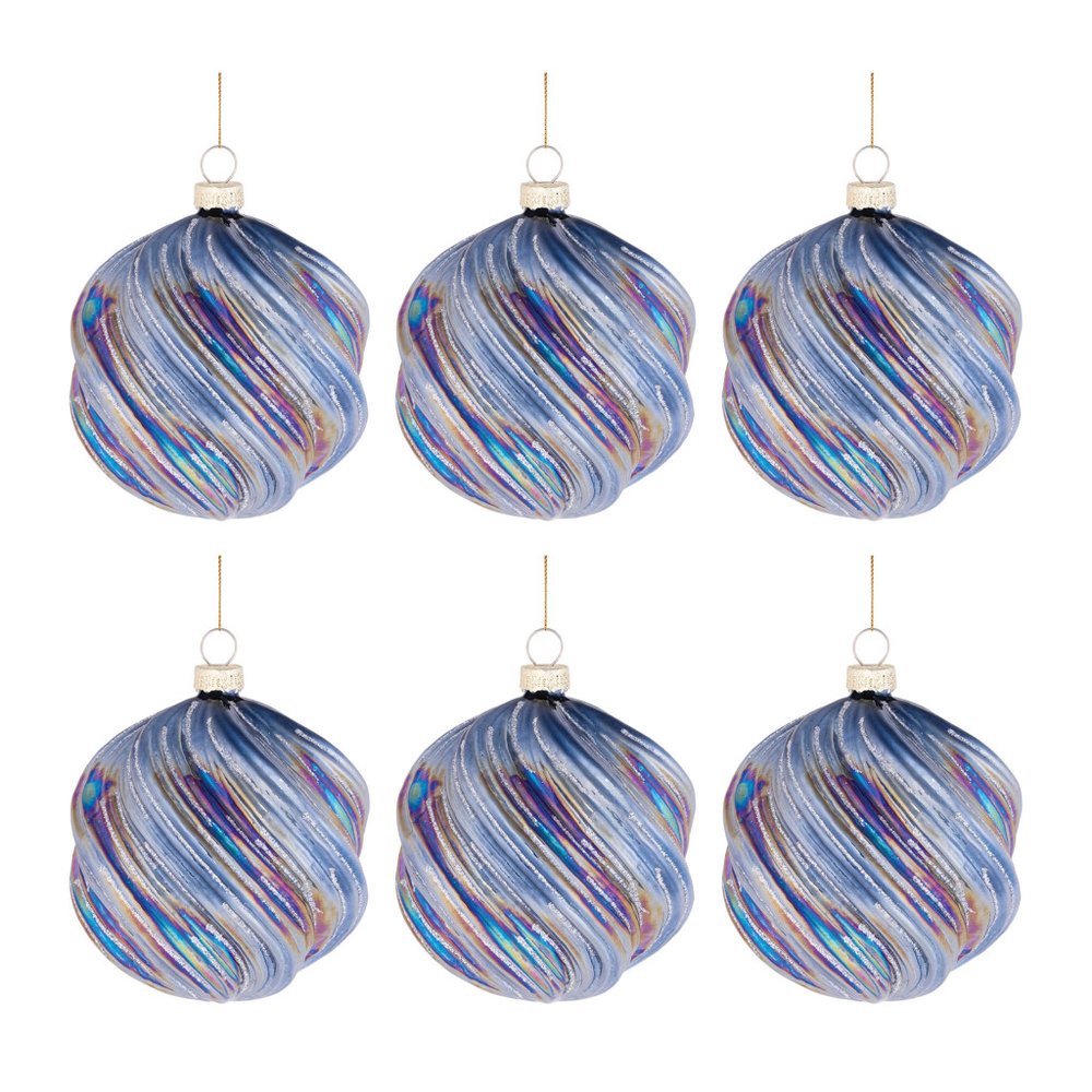 Set of Six Blue Purple And Silver Glass Hanging Figurine Ornaments HomeRoots