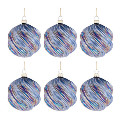 Set of Six Blue Purple And Silver Glass Hanging Figurine Ornaments HomeRoots