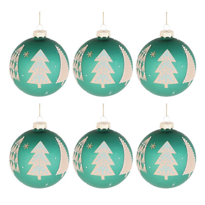 Set of Six Green And White Glass Ball Ornaments HomeRoots