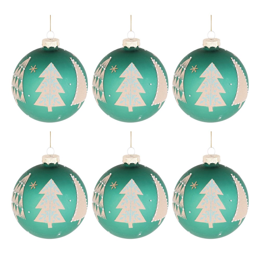 Set of Six Green And White Glass Ball Ornaments HomeRoots