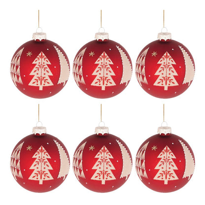 Set of Six Red And Beige Glass Ball Ornaments HomeRoots