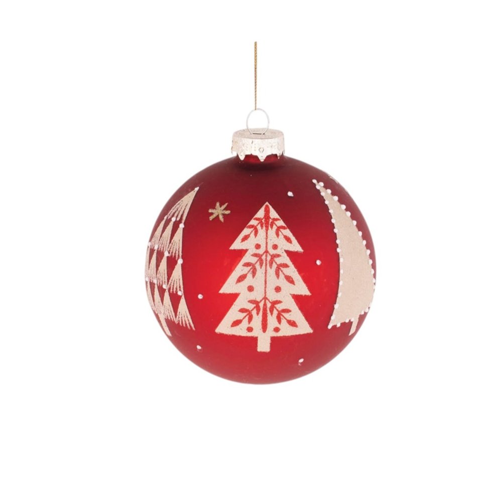 Set of Six Red And Beige Glass Ball Ornaments HomeRoots