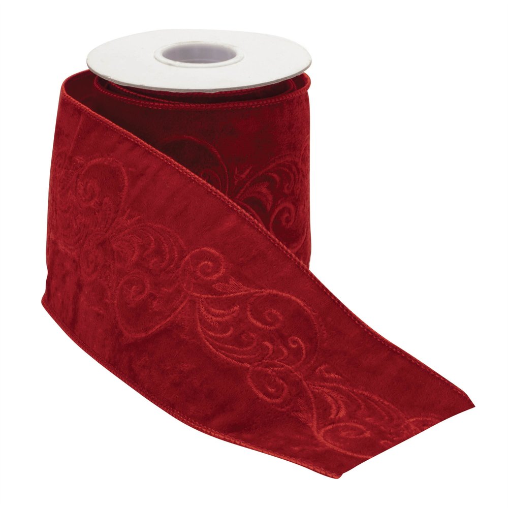 Ornate Embroidered Wired Ribbon 4" x 5 Yds. Shatterproof Ribbon HomeRoots