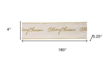 4" White And Gold Embroidered Merry Christmas Wired Ribbon HomeRoots