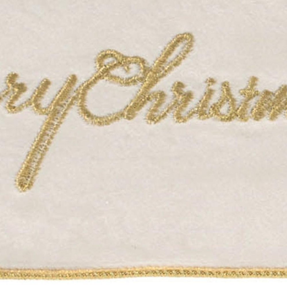 4" White And Gold Embroidered Merry Christmas Wired Ribbon HomeRoots
