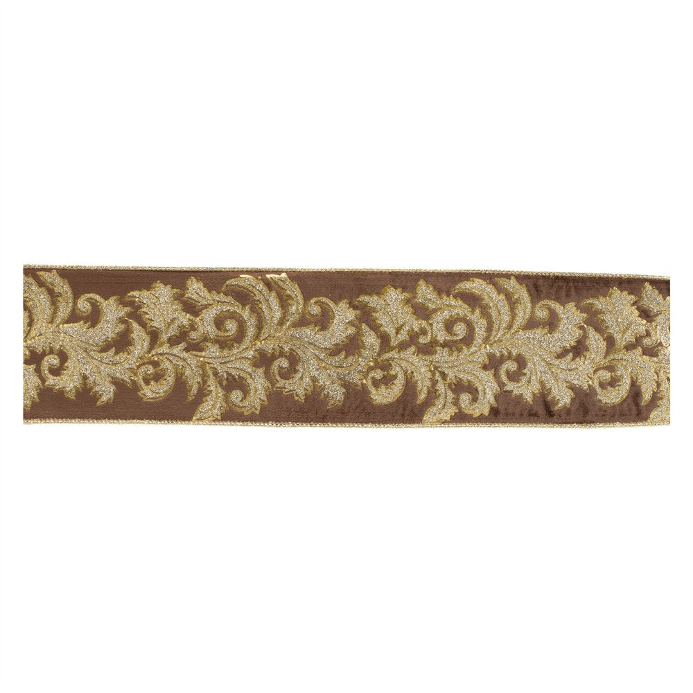Embroidered Damask Wired Ribbon 4" x 5 Yds. Shatterproof Ribbon HomeRoots