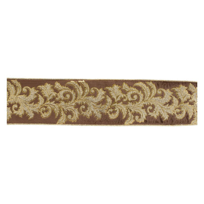 Embroidered Damask Wired Ribbon 4" x 5 Yds. Shatterproof Ribbon HomeRoots