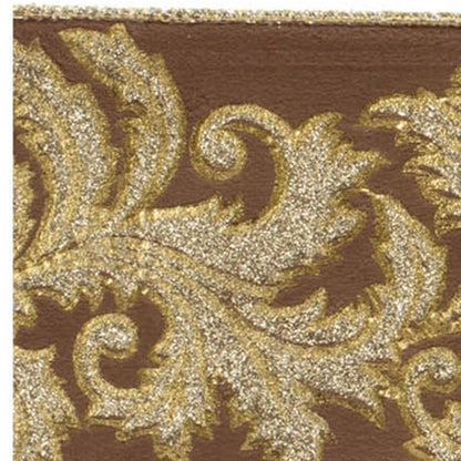 Embroidered Damask Wired Ribbon 4" x 5 Yds. Shatterproof Ribbon HomeRoots