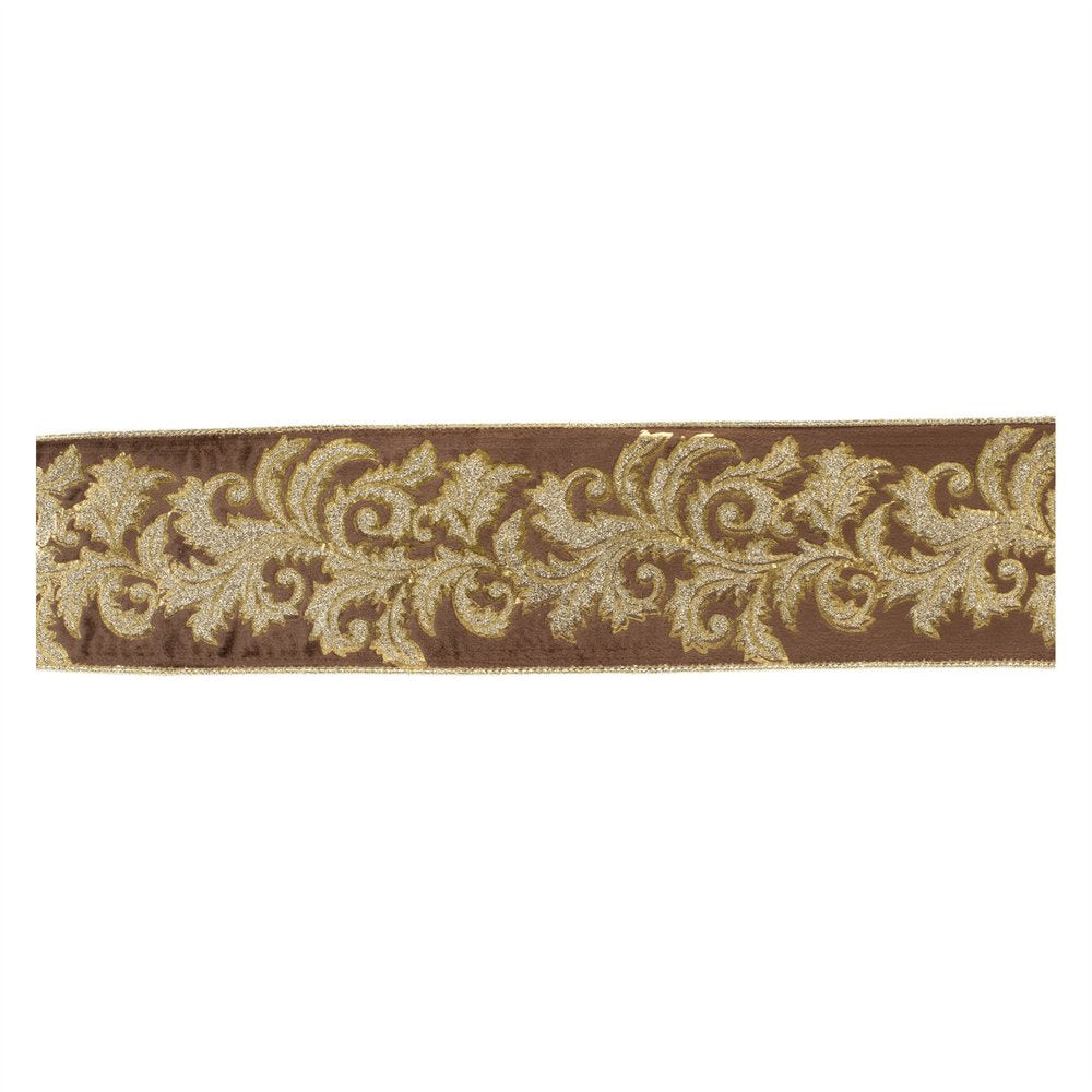 Embroidered Damask Wired Ribbon 4" x 5 Yds. Shatterproof Ribbon HomeRoots
