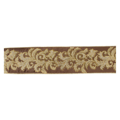 Embroidered Damask Wired Ribbon 4" x 5 Yds. Shatterproof Ribbon HomeRoots