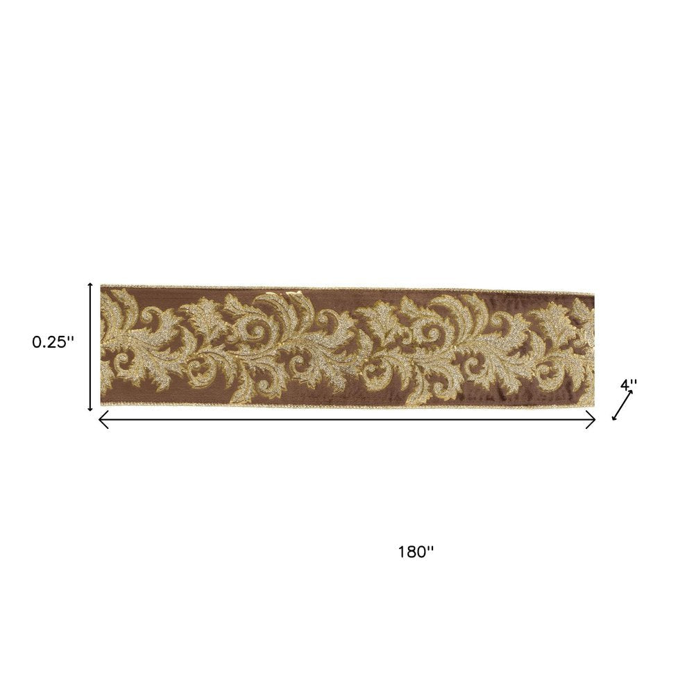 Embroidered Damask Wired Ribbon 4" x 5 Yds. Shatterproof Ribbon HomeRoots